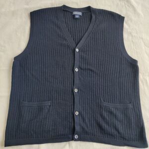 Lands‎ End Men's Ribbed V Neck Wool Sweater Vest, Navy, Large, Drifter USA Made
